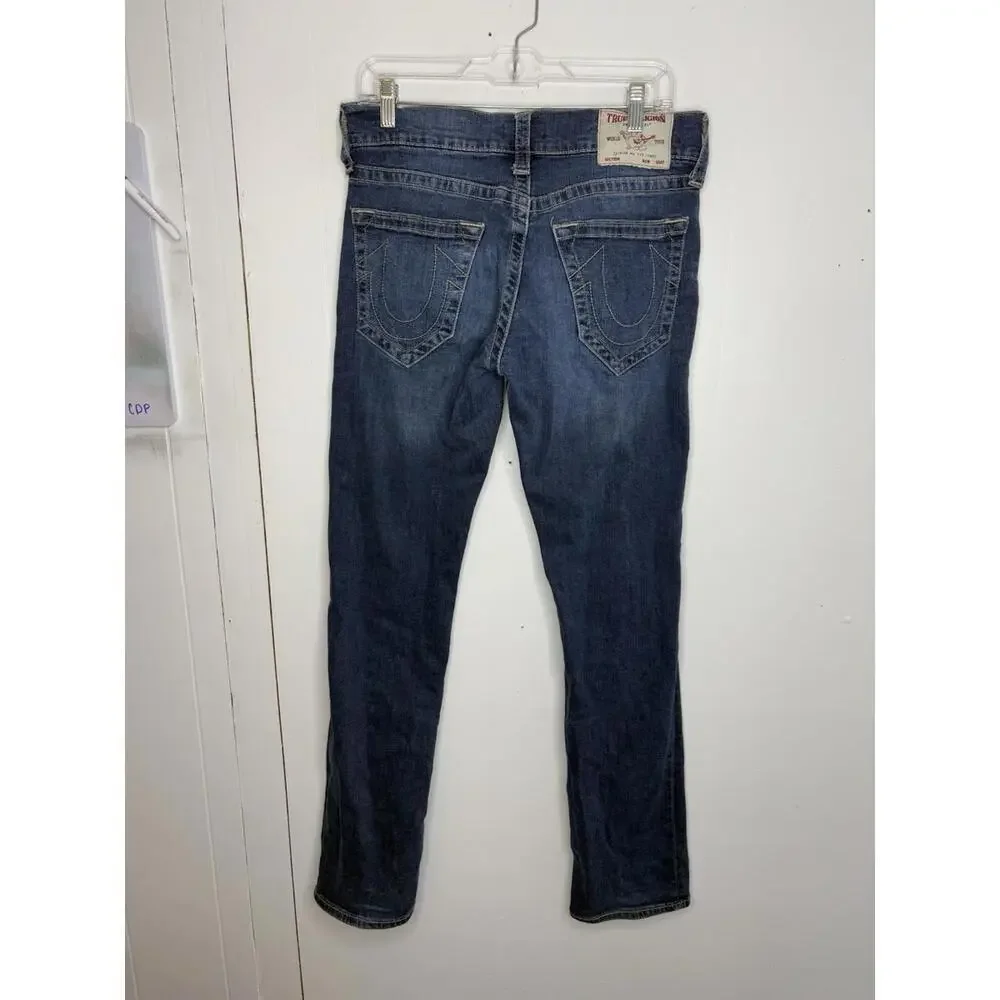 True Religion Jeans Mens 29 X 32 Ricky Relaxed Straight Dark Western Horseshoe